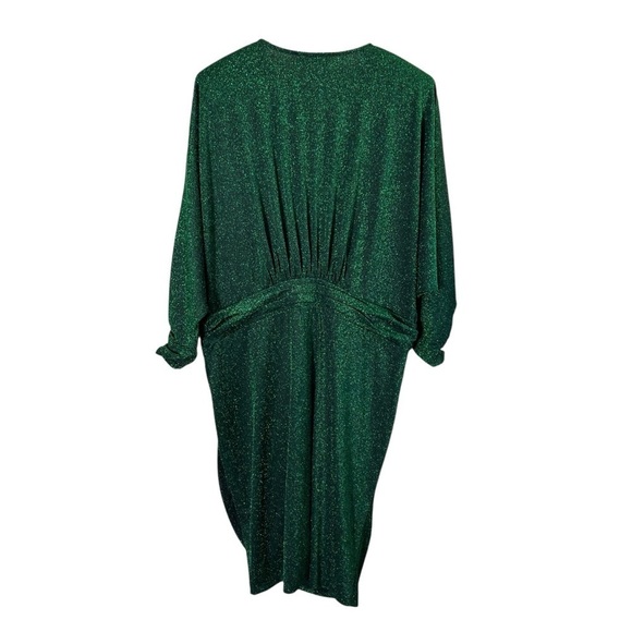 ELOQUII Tulip Skirt Ruched Metallic Emerald Green Mini Dress - Picture 4 of 9